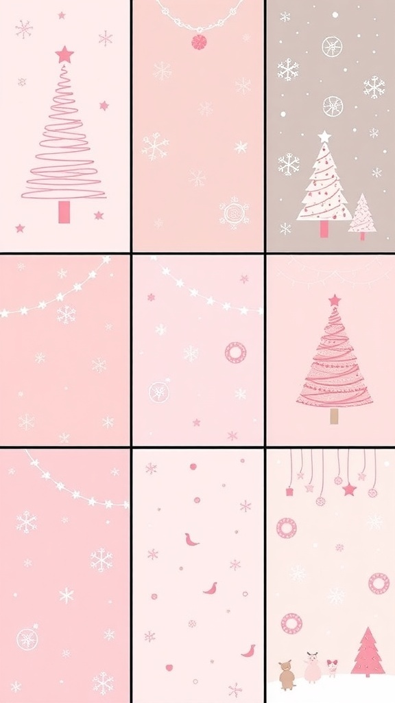Cute Pink Christmas Wallpaper Aesthetic Aesthetic pink Christmas wallpapers with snowflakes and trees, creating a cheerful holiday vibe.